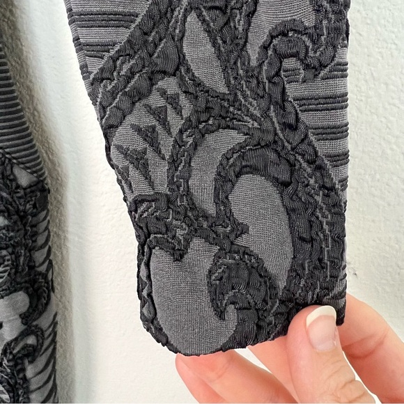 Vintage 90s Y2K Brocade Print Stretchy Knit Bodycon Mini Dress Gray Size Small - Picture 3 of 7